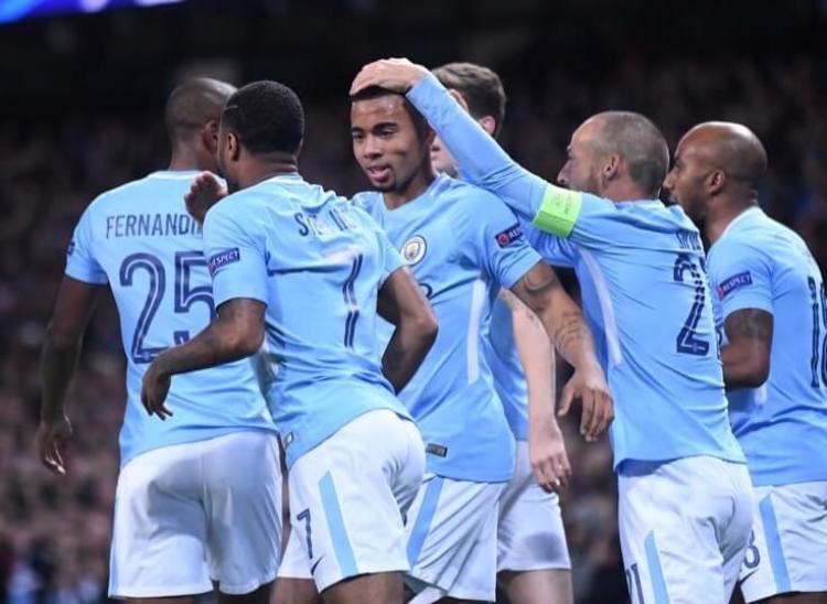 Manchester City players celebrate